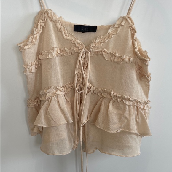 Zara Ruffled Knit Top Butter Size S - Picture 3 of 5